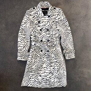 Wilsons Leather Black & White Zebra Print Trench Coat